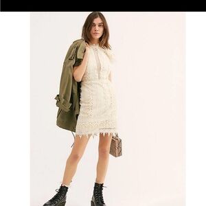 Free People Honey Mini Lined Dress ECRU Cream Lace NWT Size 0